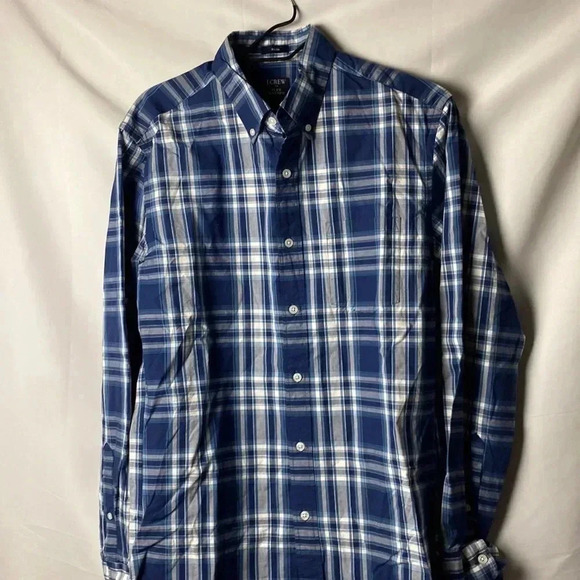 J CREW FACTORY SLIM FIT MENS SIZE MEDIUM  REIMAGINED BLUE GRAY PLAID SHIRT - Picture 2 of 13